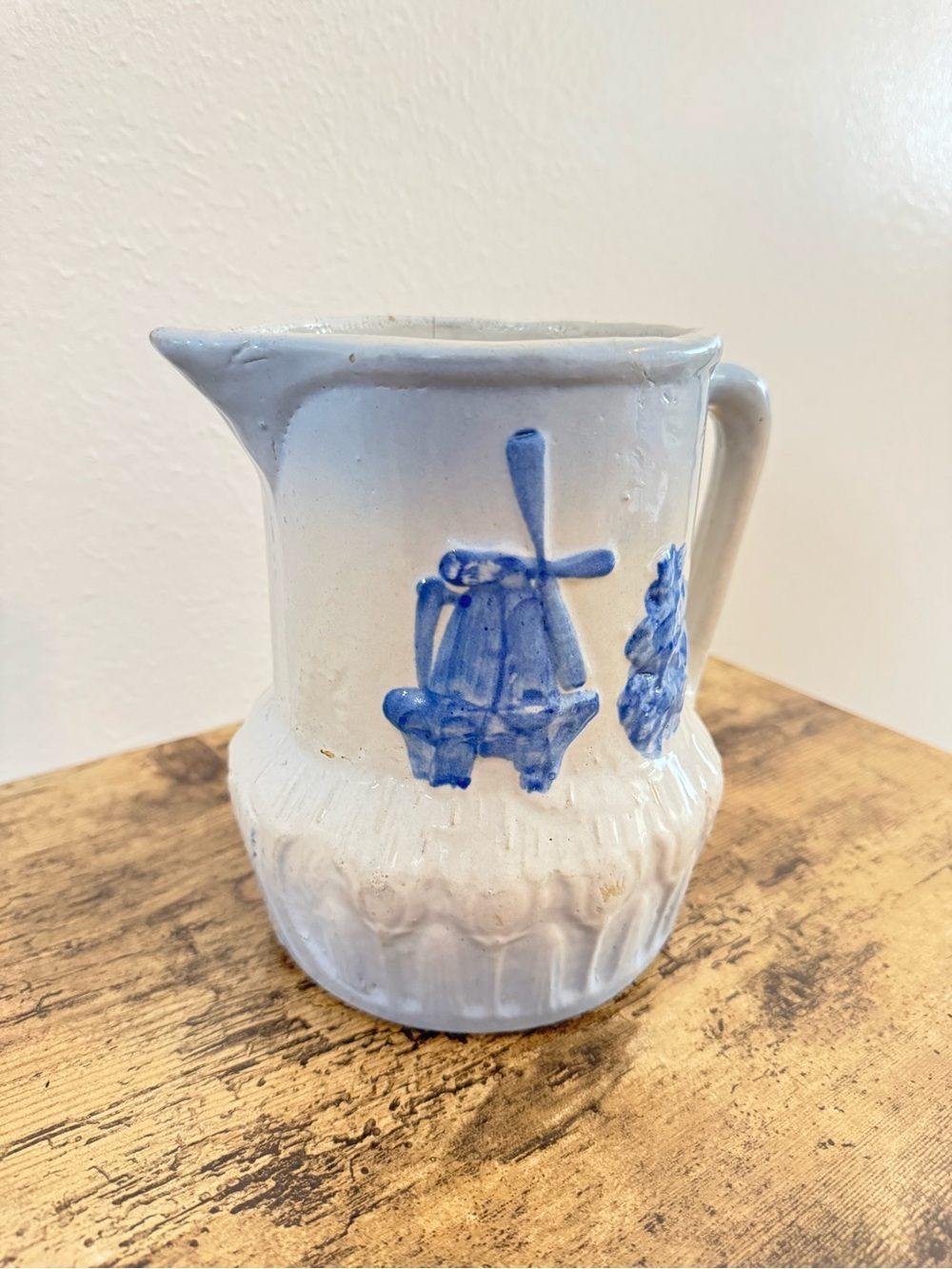 Blue & White Stoneware Pitcher Windmill Dutch Farmhouse Decor - Picture 5 of 12